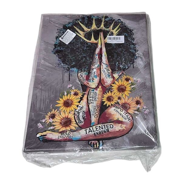 Black queen sunflower praying matte canvas wall art 12x16 - Picture 1 of 16